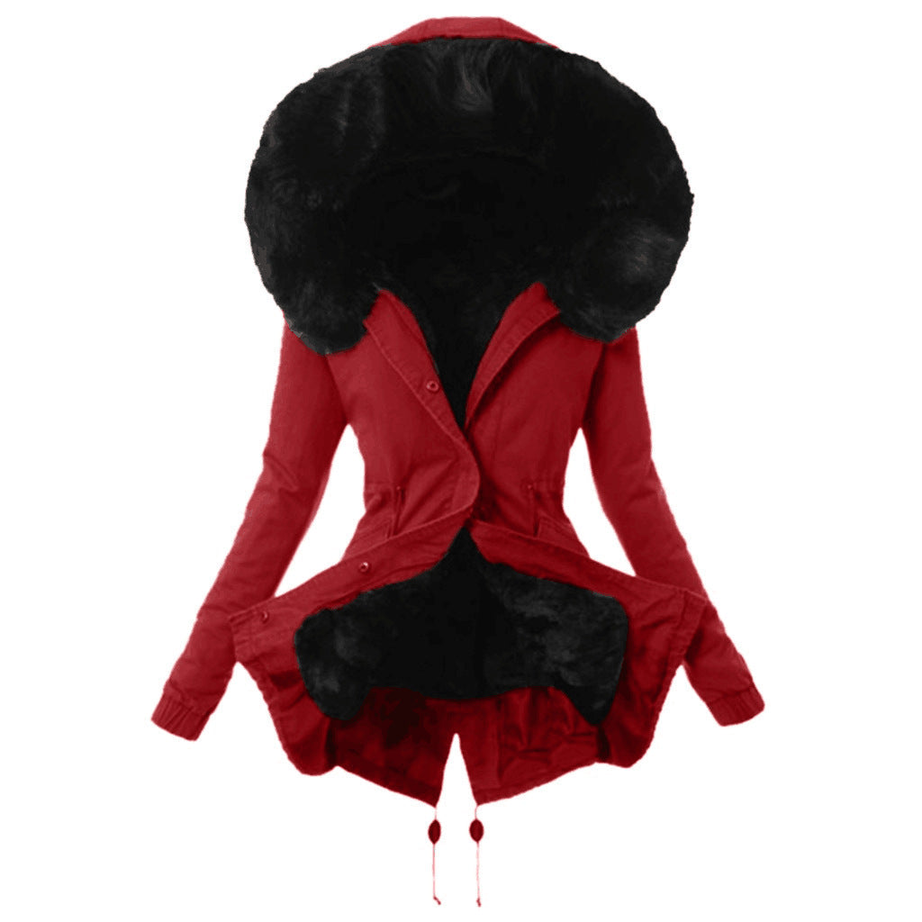 Damen modische Parkajacke mit abnehmbarem Kunstpelzkragen Amawinc