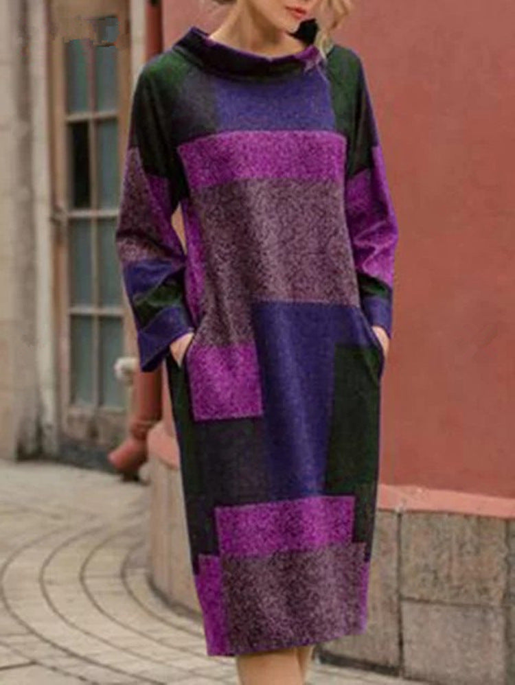 Damen Oversized Kleid mit geometrischem Patchwork-Design Amawinc