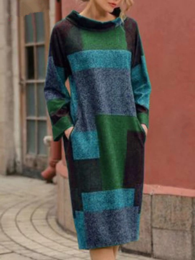 Damen Oversized Kleid mit geometrischem Patchwork-Design Amawinc