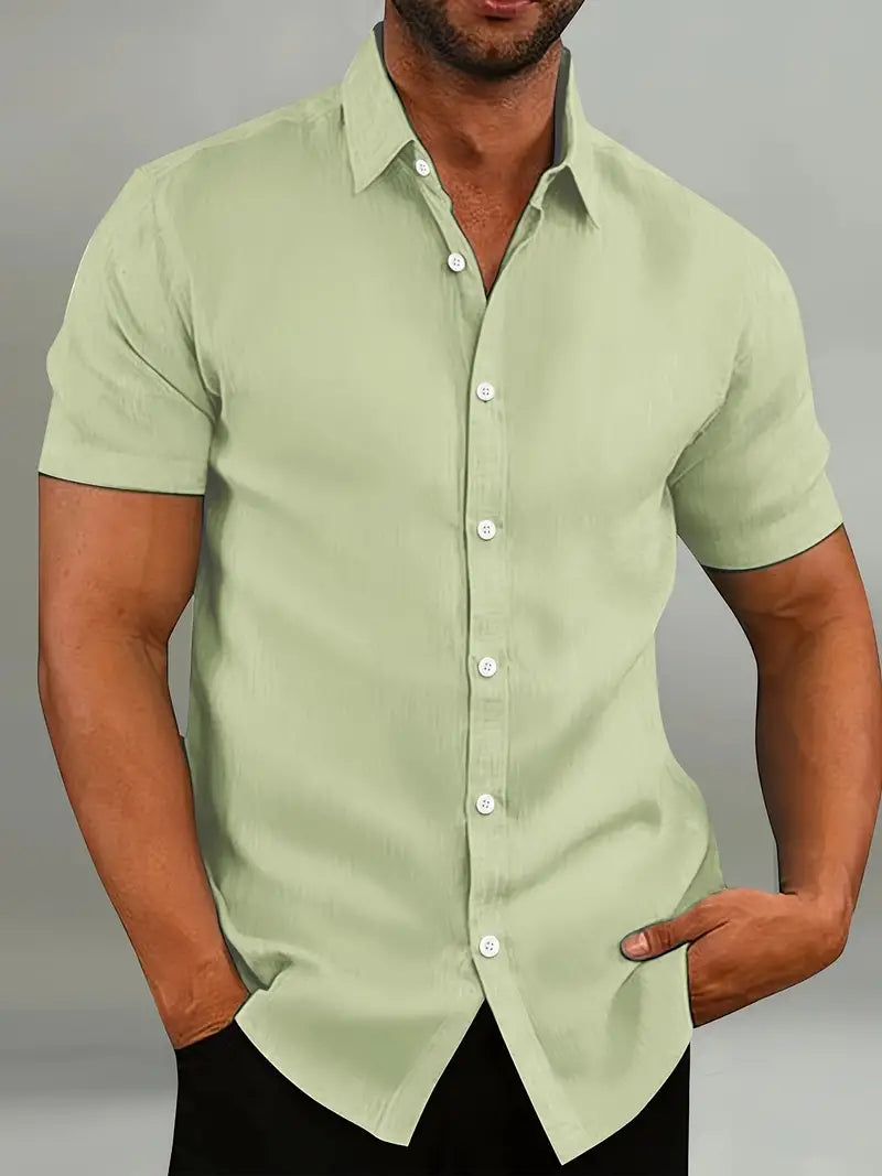 Chemise Homme Bleu Clair Manches Courtes Slim Fit Fermeture à Boutons Col Classique Pour Tenue Décontractée ou Formelle
