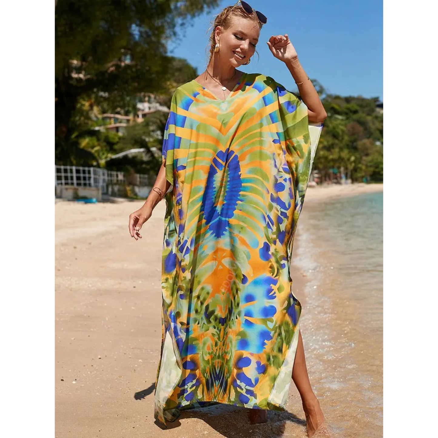 Amawinc Kaftan Femme Décontracté Col En V Plage Léger Et Aérien Vêtement De Plage