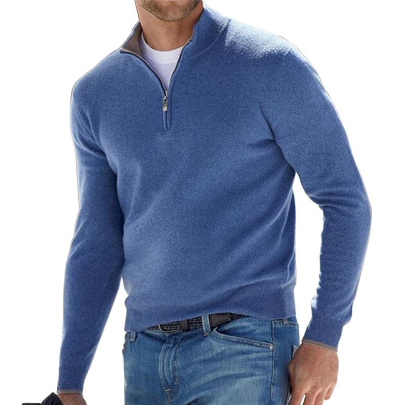 Pull À Demi Zip Pour Hommes En Maille Doux Et Chaud Coupe Décontractée Avec Bords Côtes Polyvalents Pour Superposition