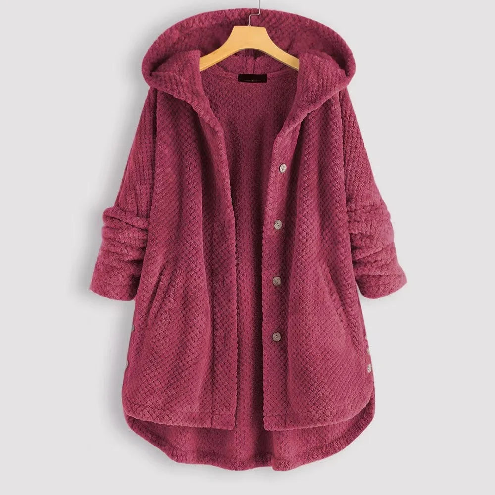Veste Polaire Oversize À Capuche Nordique Avec Boutons Et Poches Frontales Confortables