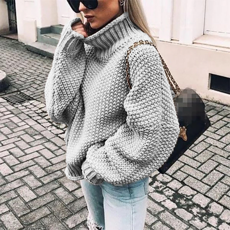 Bella Pull Col Roulé Tricot Épais Pour Femmes Oversize Chaud Et Confortable Pour Hiver