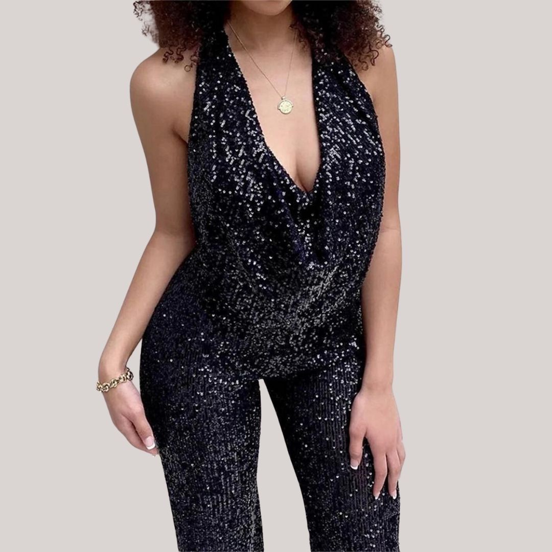 Melody Combinaison À Sequins Étincelants À Col Halter Glamour Pour Soirées Éblouissantes Et Fêtes Sur Les Toits