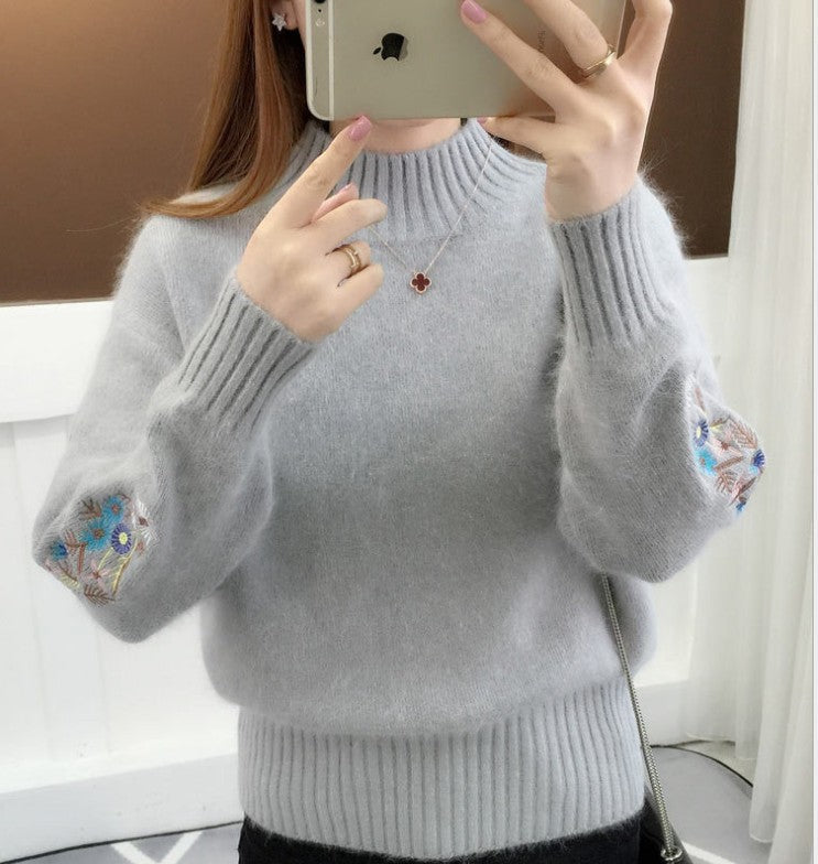 Damen Strickpullover mit eleganten Stickereien Amawinc