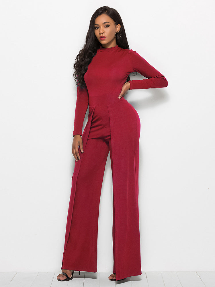 Damen Eleganter und fließender Jumpsuit mit langen Ärmeln Amawinc