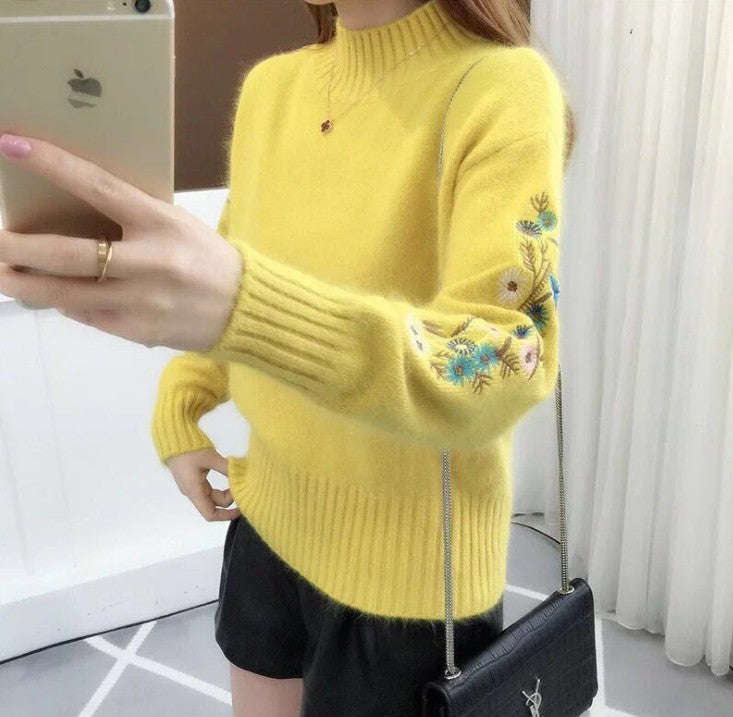 Damen Strickpullover mit eleganten Stickereien Amawinc