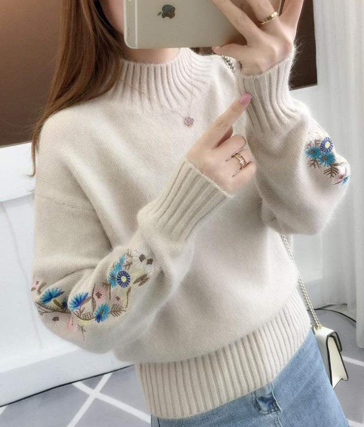 Damen Strickpullover mit eleganten Stickereien Amawinc