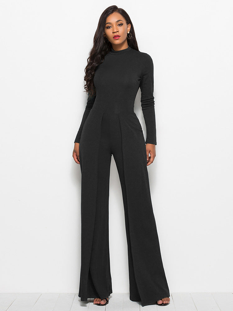 Damen Eleganter und fließender Jumpsuit mit langen Ärmeln Amawinc