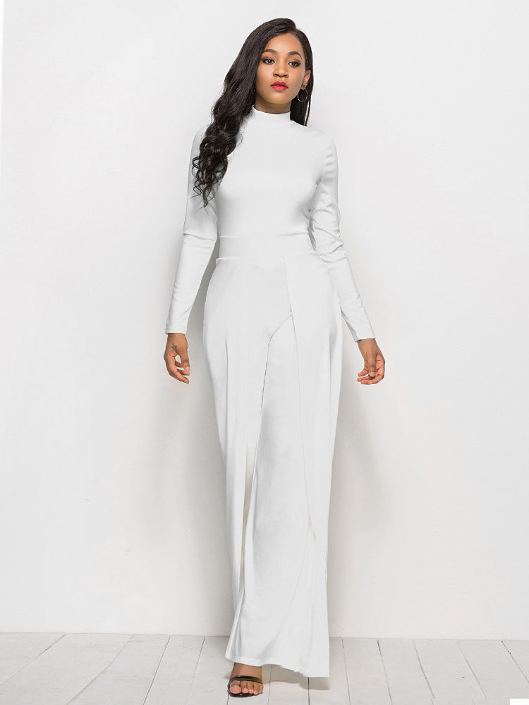 Damen Eleganter und fließender Jumpsuit mit langen Ärmeln Amawinc