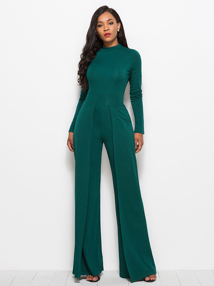 Damen Eleganter und fließender Jumpsuit mit langen Ärmeln Amawinc
