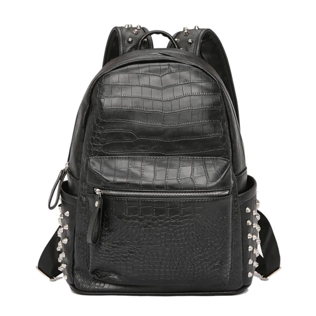 Black Croc Studded Backpack - Amawinc