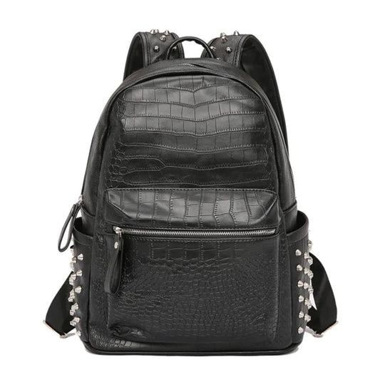 Black Croc Studded Backpack - Amawinc