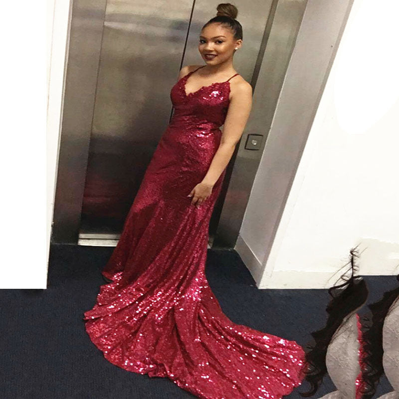 Damen Glamouröses Langarmkleid mit schimmernden Pailletten Amawinc