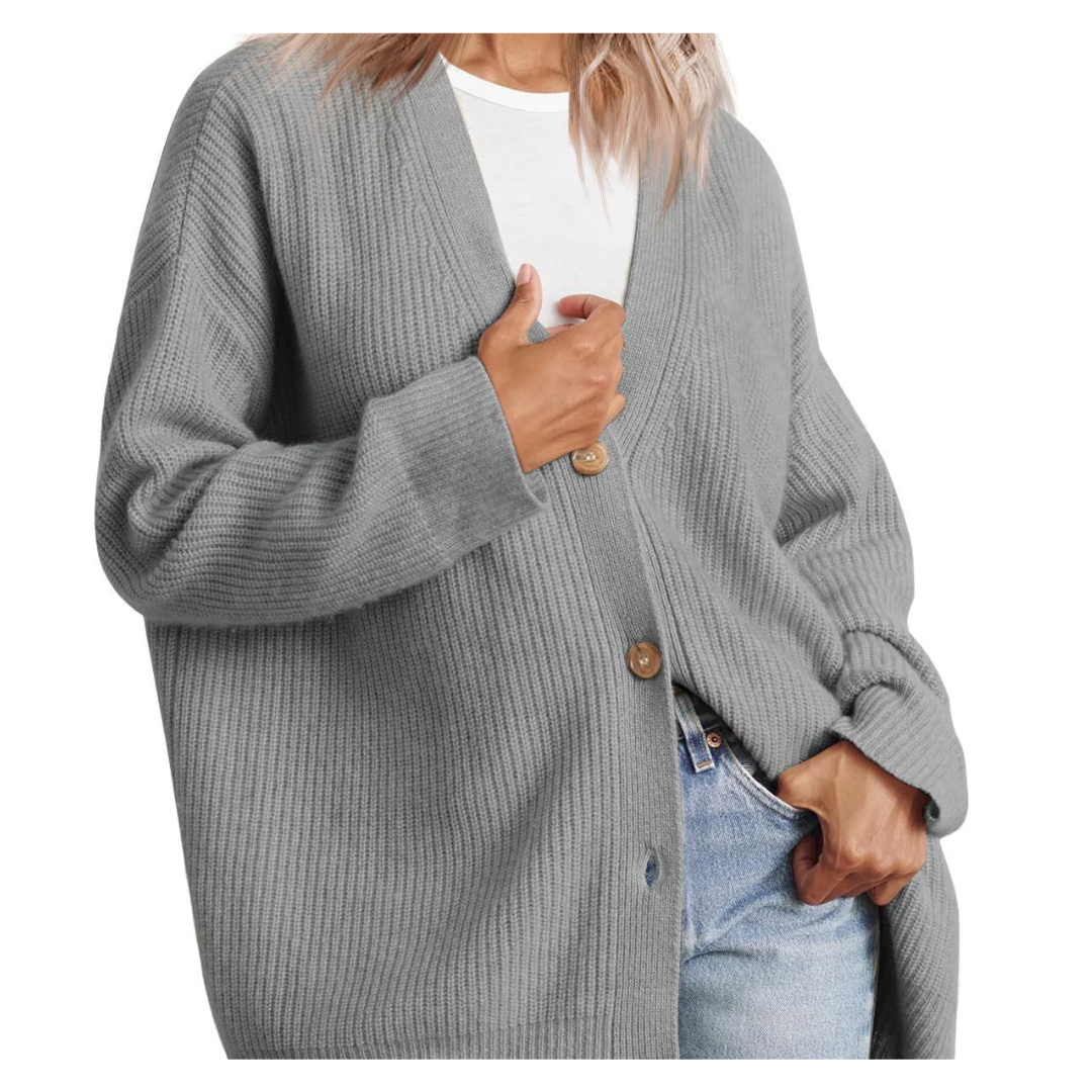 Damen-Langstrickjacke mit Knopfleiste im klassischen Stil