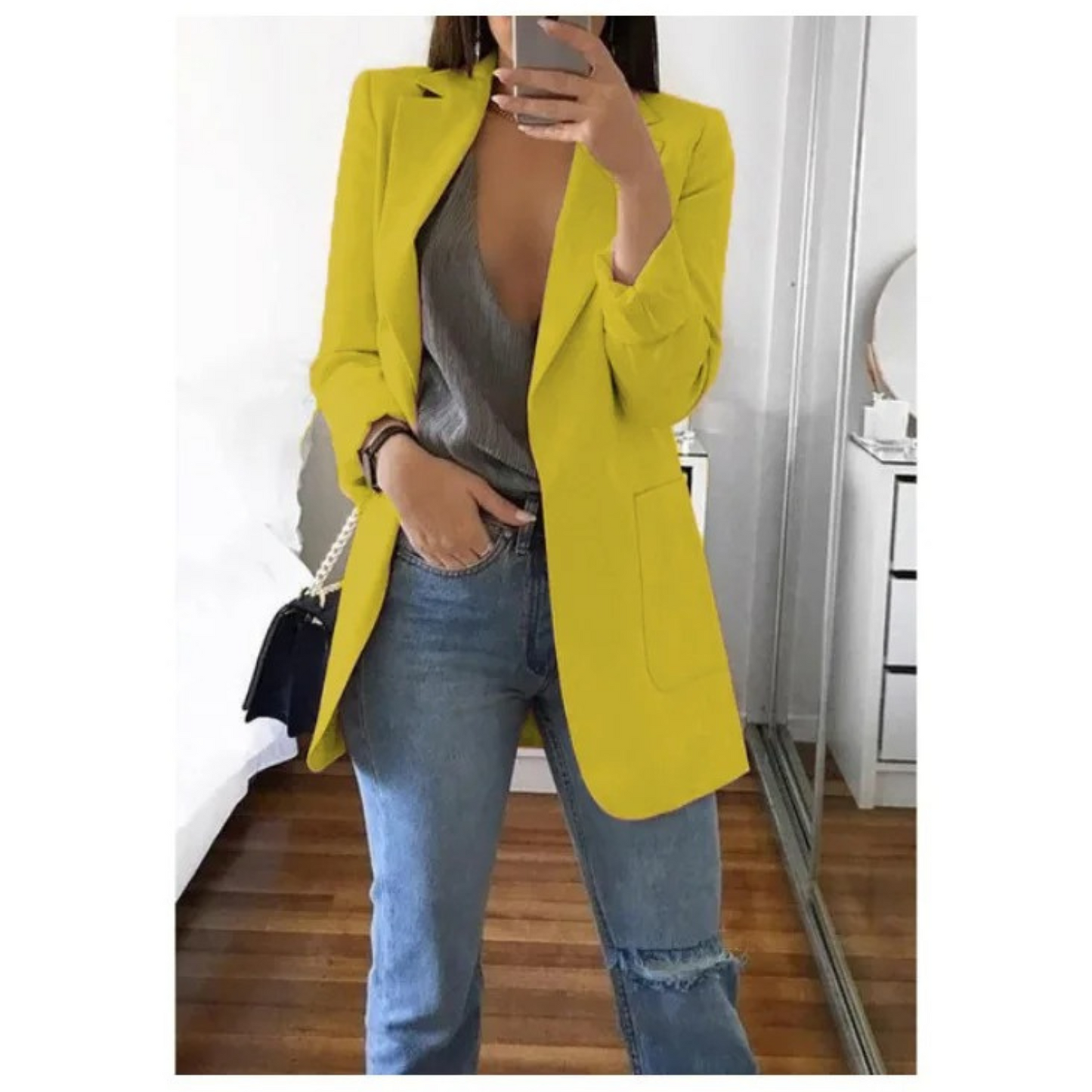 Blazer Femme Amawinc À Coupe Structurée Revers À Encoche Simple Boutonnage Poches Passepoilées
