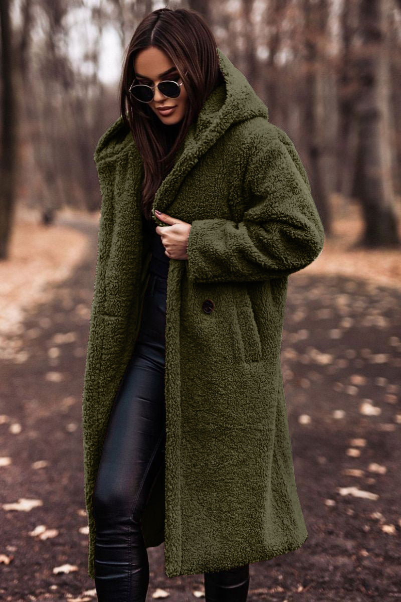 Manteau Pour Femme À Capuche Mi Mollet Coupe Décontractée Confort Chaud Pour Jours Frais