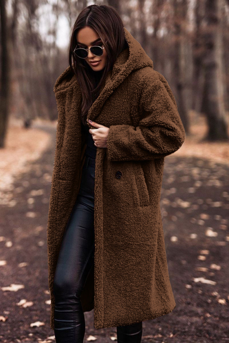Manteau Pour Femme À Capuche Mi Mollet Coupe Décontractée Confort Chaud Pour Jours Frais