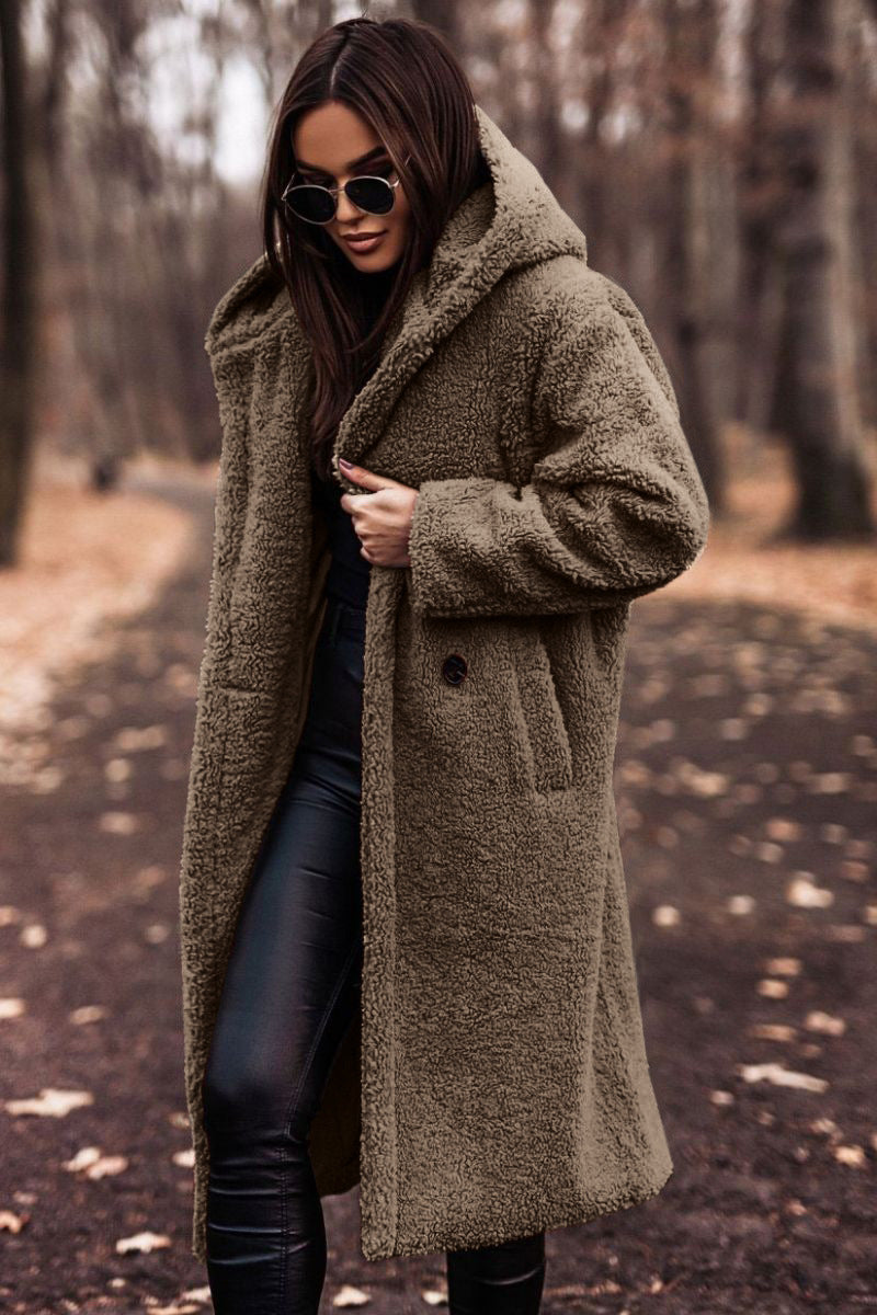 Manteau Pour Femme À Capuche Mi Mollet Coupe Décontractée Confort Chaud Pour Jours Frais