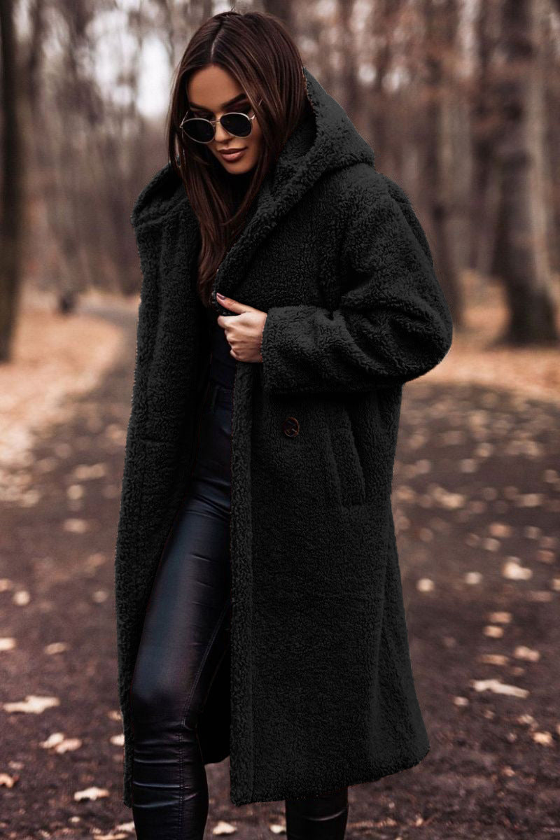 Manteau Pour Femme À Capuche Mi Mollet Coupe Décontractée Confort Chaud Pour Jours Frais