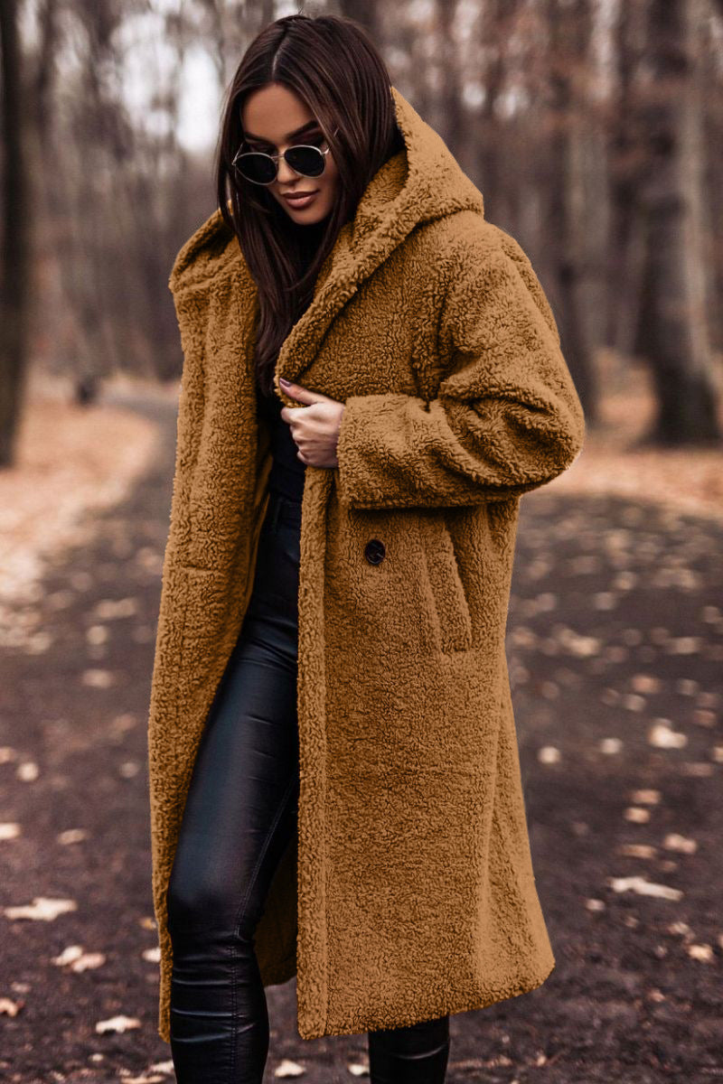 Manteau Pour Femme À Capuche Mi Mollet Coupe Décontractée Confort Chaud Pour Jours Frais