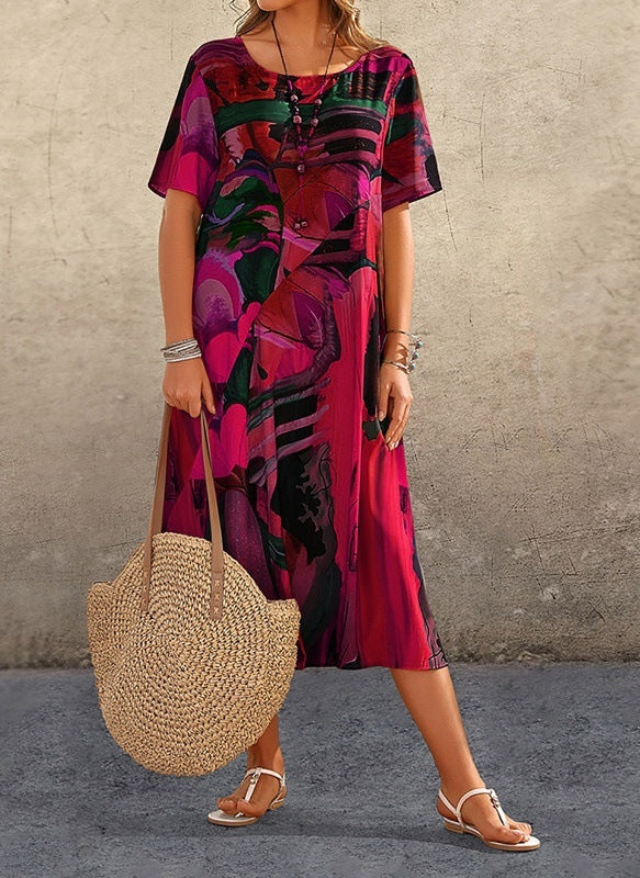 Fudus Damen Sommerkleid mit Print und Rundhals