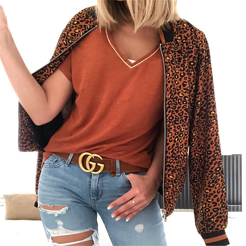 Veste Imprimée Léopard Pour Femmes Automne Hiver Col Rond Manches Longues Coupe Slim Polyvalente Style Moderne
