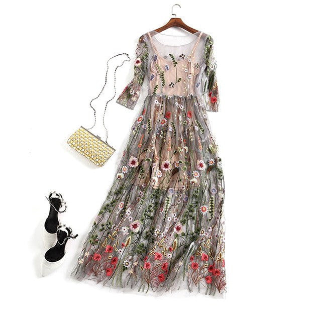 Fudus Boho Blumenkleid mit Mesh-Einsatz