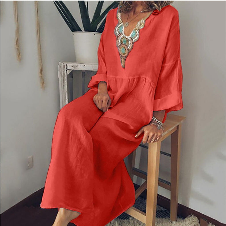 Fudus | Lockeres bedrucktes Langarm-Shirtkleid
