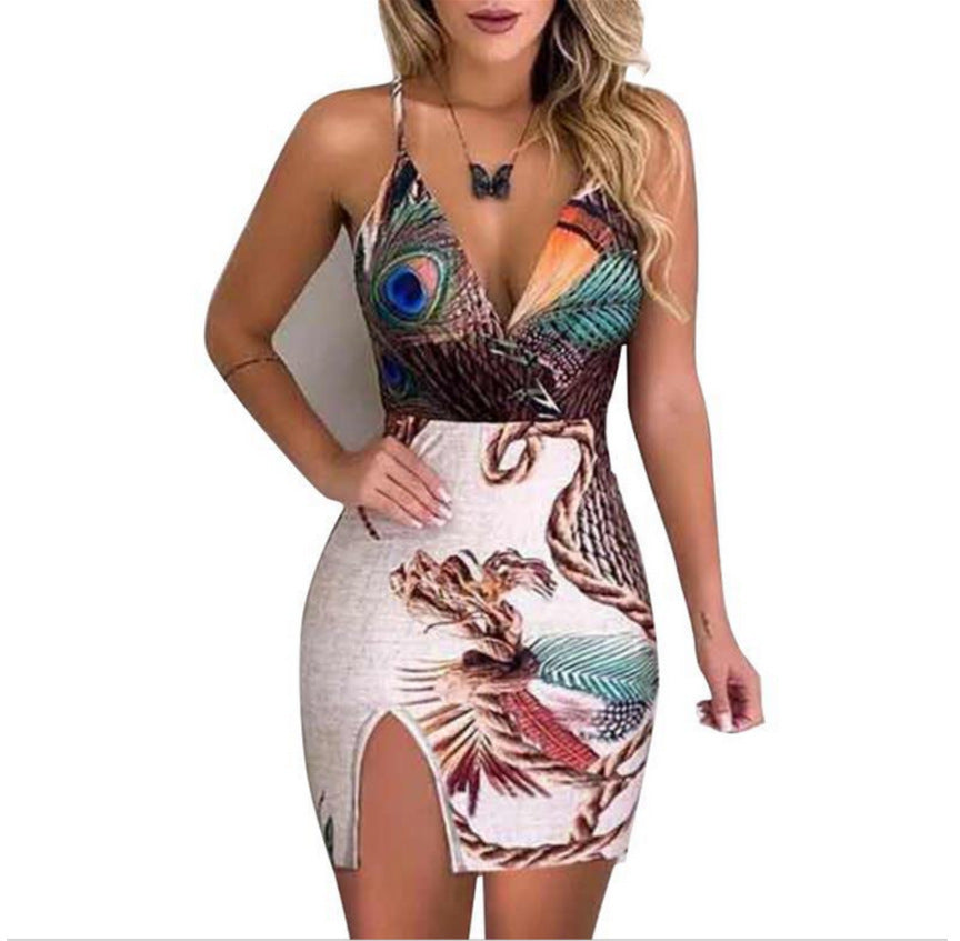 Fudus | Eleganter Sommer-Sling-Top mit V-Ausschnitt und Pfau-Motiv