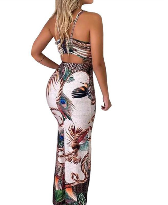 Fudus | Eleganter Sommer-Sling-Top mit V-Ausschnitt und Pfau-Motiv