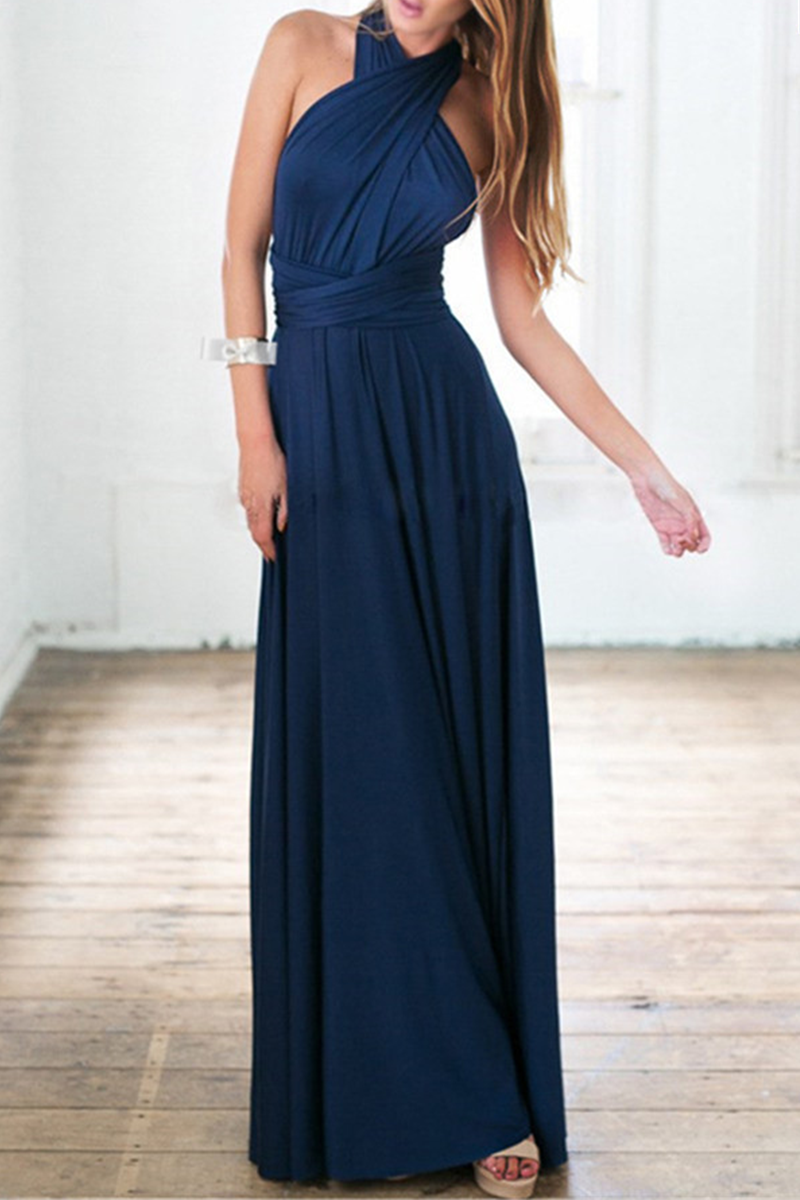 Robe Longue À Col Halter Coupe A-Line Avec Fente Pour Soirée Élégante Mariage Et Fête