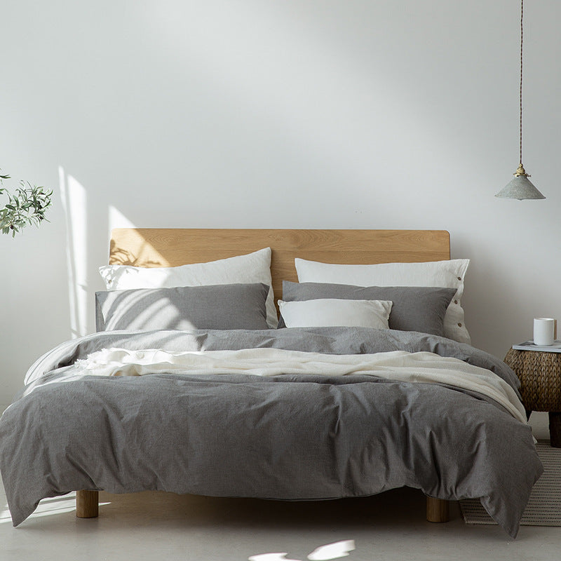 Ensemble Housse de Couette en Coton Style Japonais Gris Foncé Minimaliste pour Sommeil Paisible et Ambiance Zen
