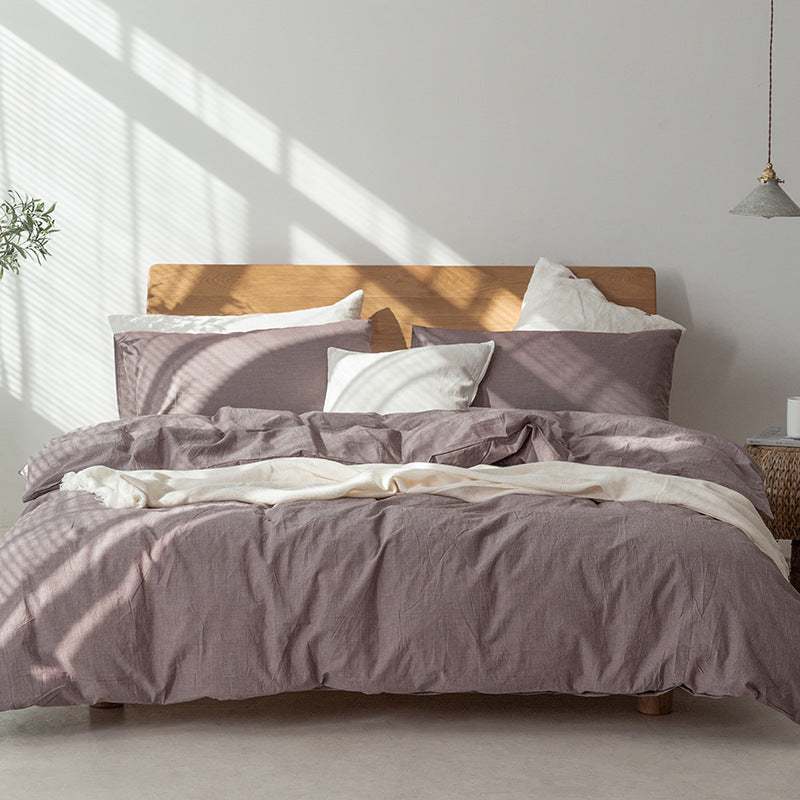 Ensemble Housse de Couette en Coton Style Japonais Gris Foncé Minimaliste pour Sommeil Paisible et Ambiance Zen
