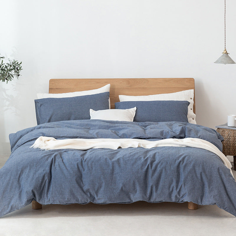 Ensemble Housse de Couette en Coton Style Japonais Gris Foncé Minimaliste pour Sommeil Paisible et Ambiance Zen