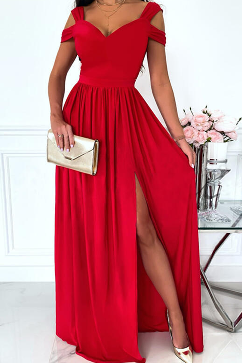 Robe De Soirée Pour Femme Amawinc Épaule Nue Décolleté En V Fente Élégante Jupe Fluide Longue