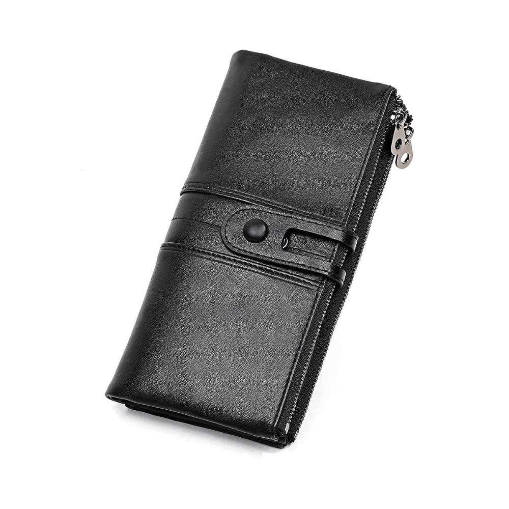 Amawinc Maria Portefeuille Pochette Long Cuir Véritable Design Épuré Avec Compartiments Multiples Et Poche Zippée