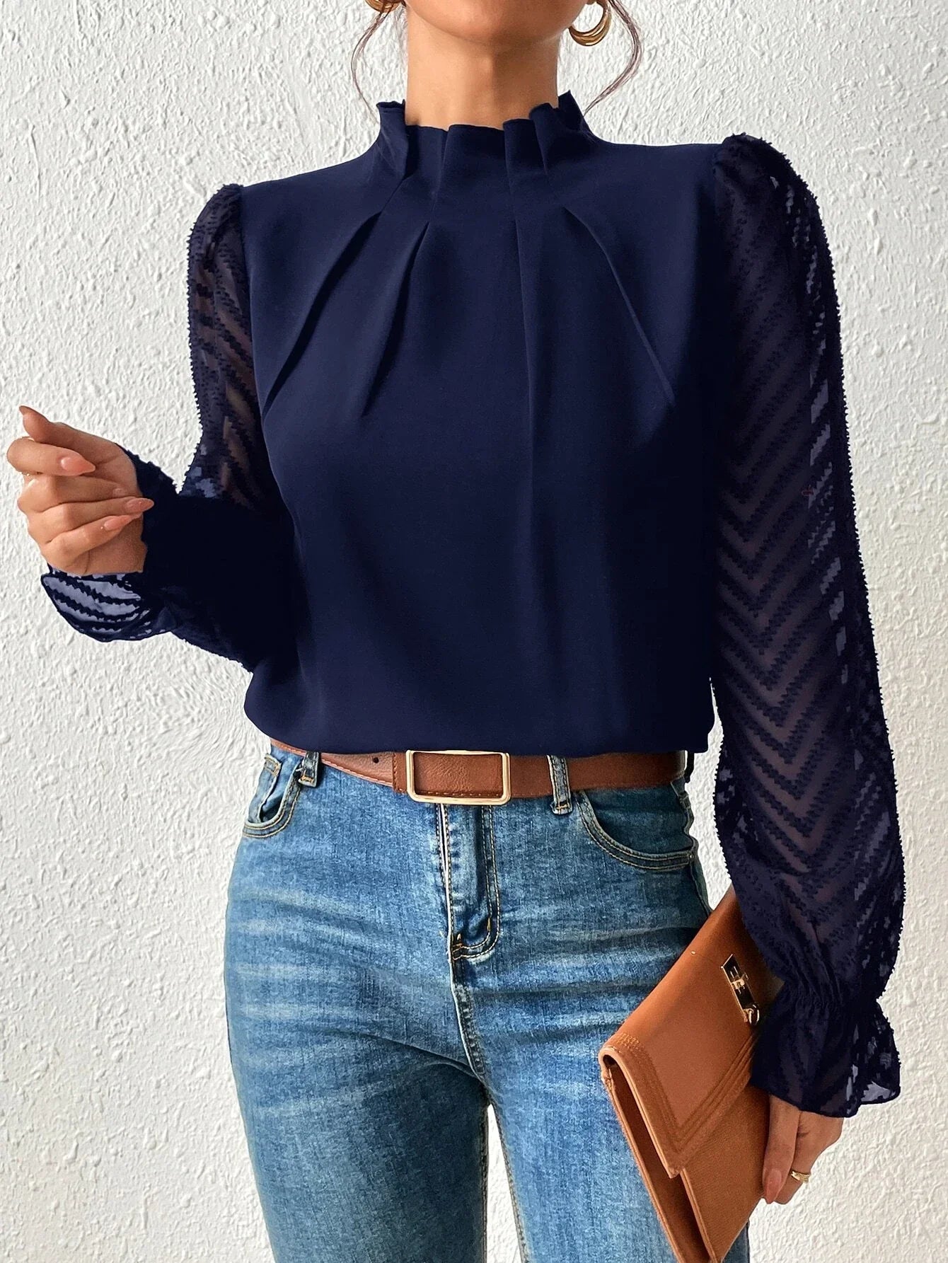Astrid Bluse mit Spitzenärmeln und Küsten-Design