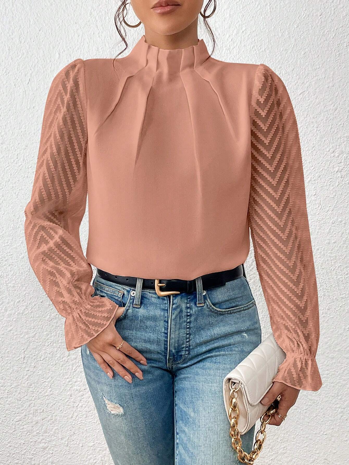 Astrid Bluse mit Spitzenärmeln und Küsten-Design