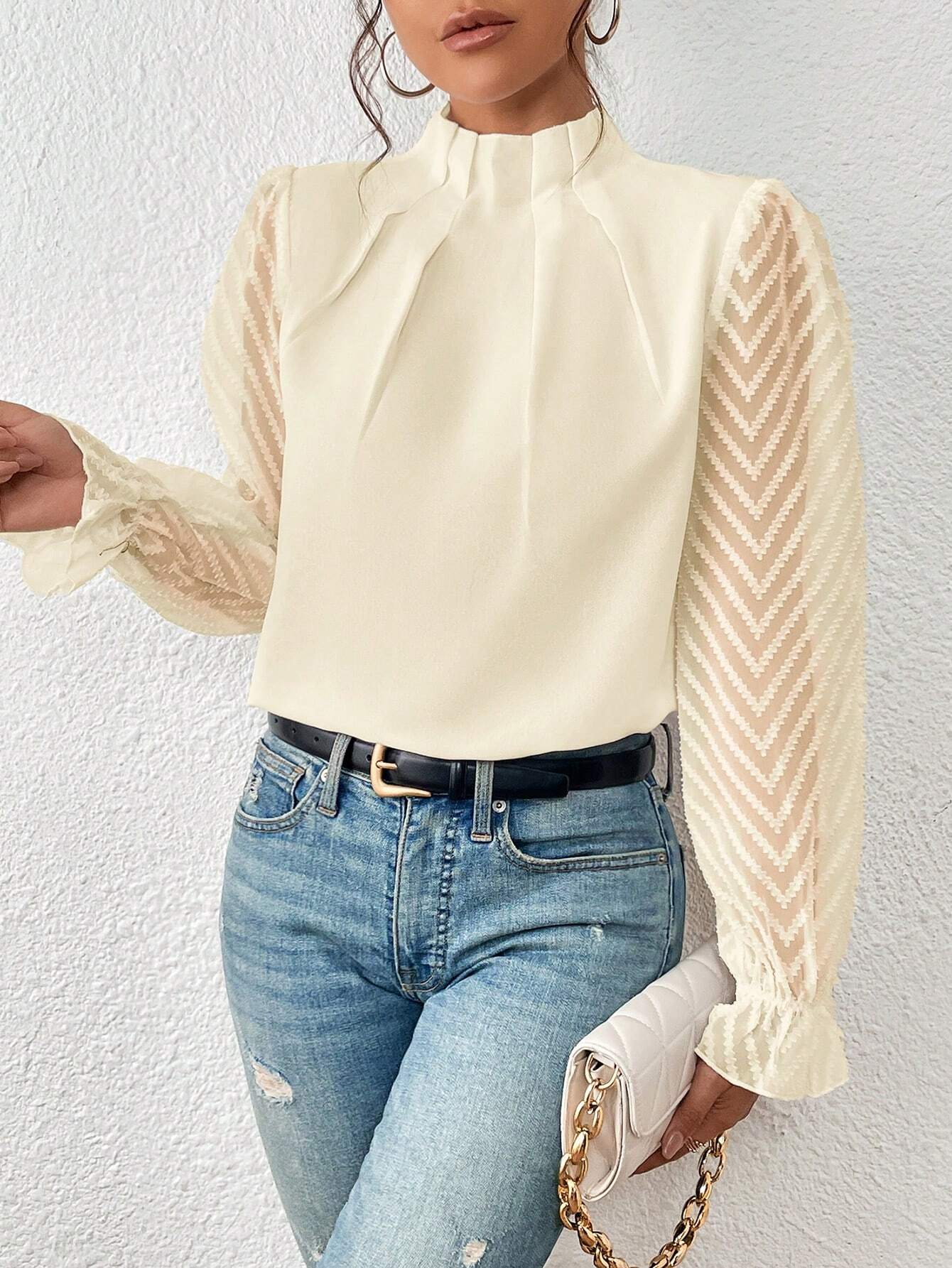 Astrid Bluse mit Spitzenärmeln und Küsten-Design