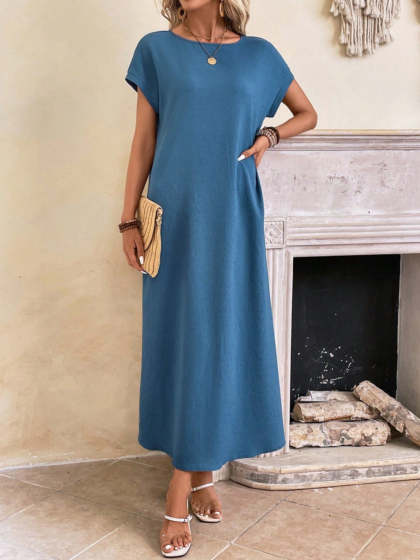 Robe Tunic Décontractée À Manches Chauve Souris Stella Amawinc Pour Été Léger Et Confortable