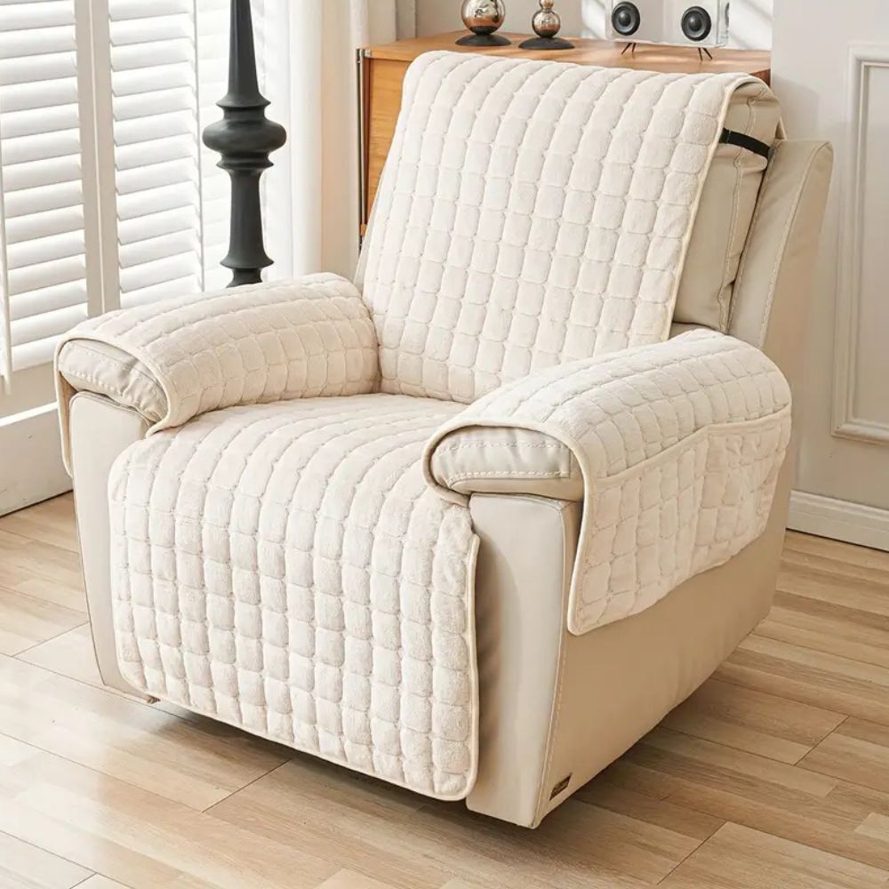 Housse Pour Fauteuil Inclinable Avec Texture Grille Pelucheuse Et Protège Bras Antidérapants