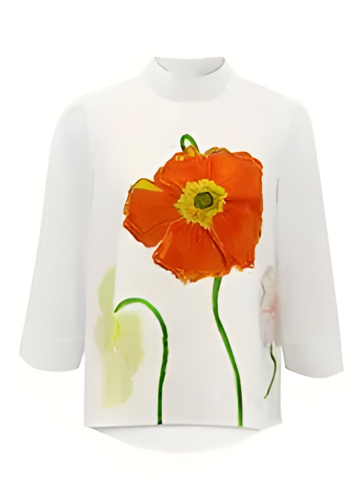 Edle Bluse mit Blumenmuster und hohem Kragen von Fudus