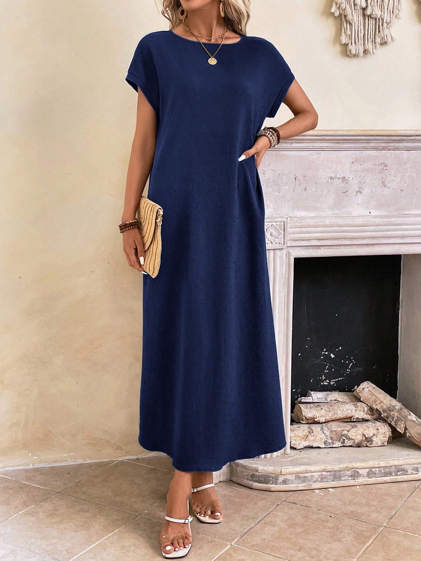 Robe Tunic Décontractée À Manches Chauve Souris Stella Amawinc Pour Été Léger Et Confortable