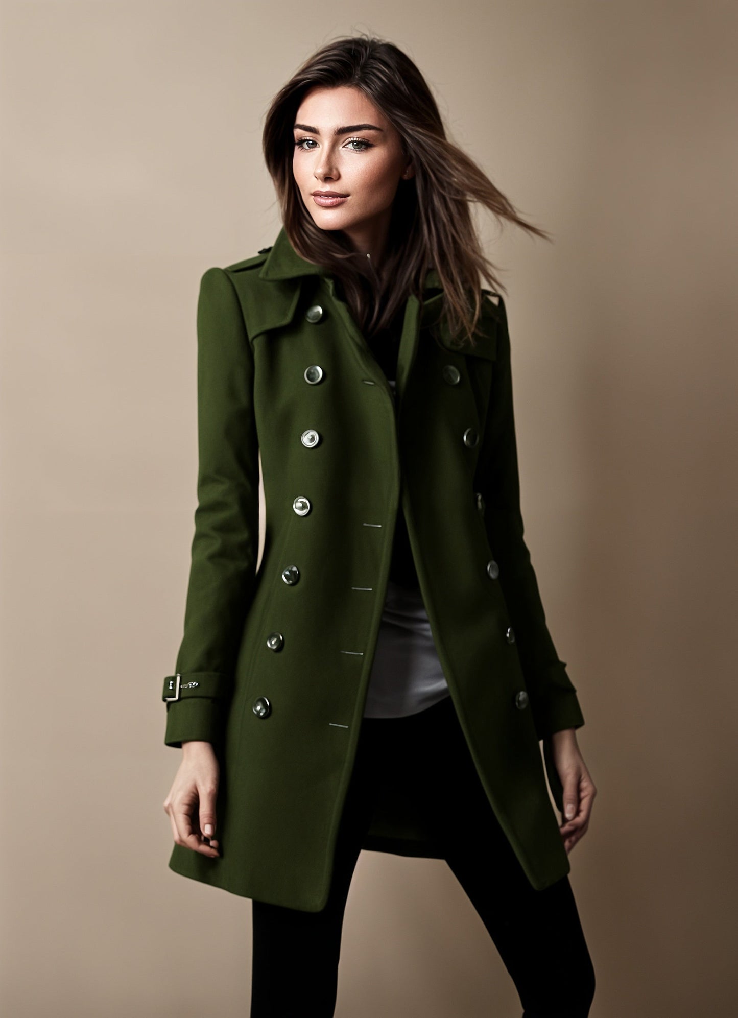 Manteau Femme Double Boutonnage Coupe Ajustée Revers Classique Mélange Laine Premium Pour Travail