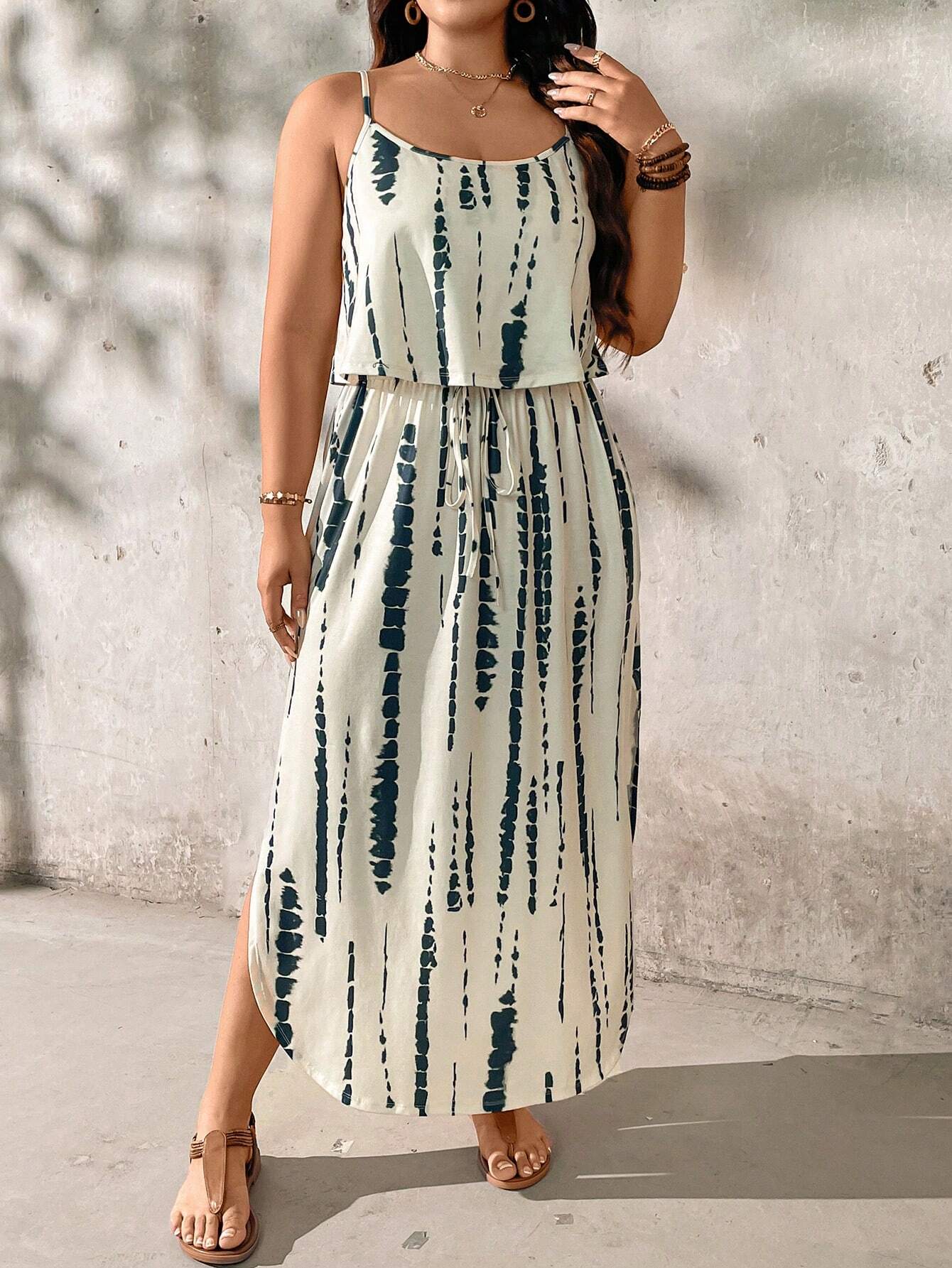 Alina Ensemble Été Taille Plus Robe Midi Tie Dye Confort Léger Élégante Pour Les Jours Chauds