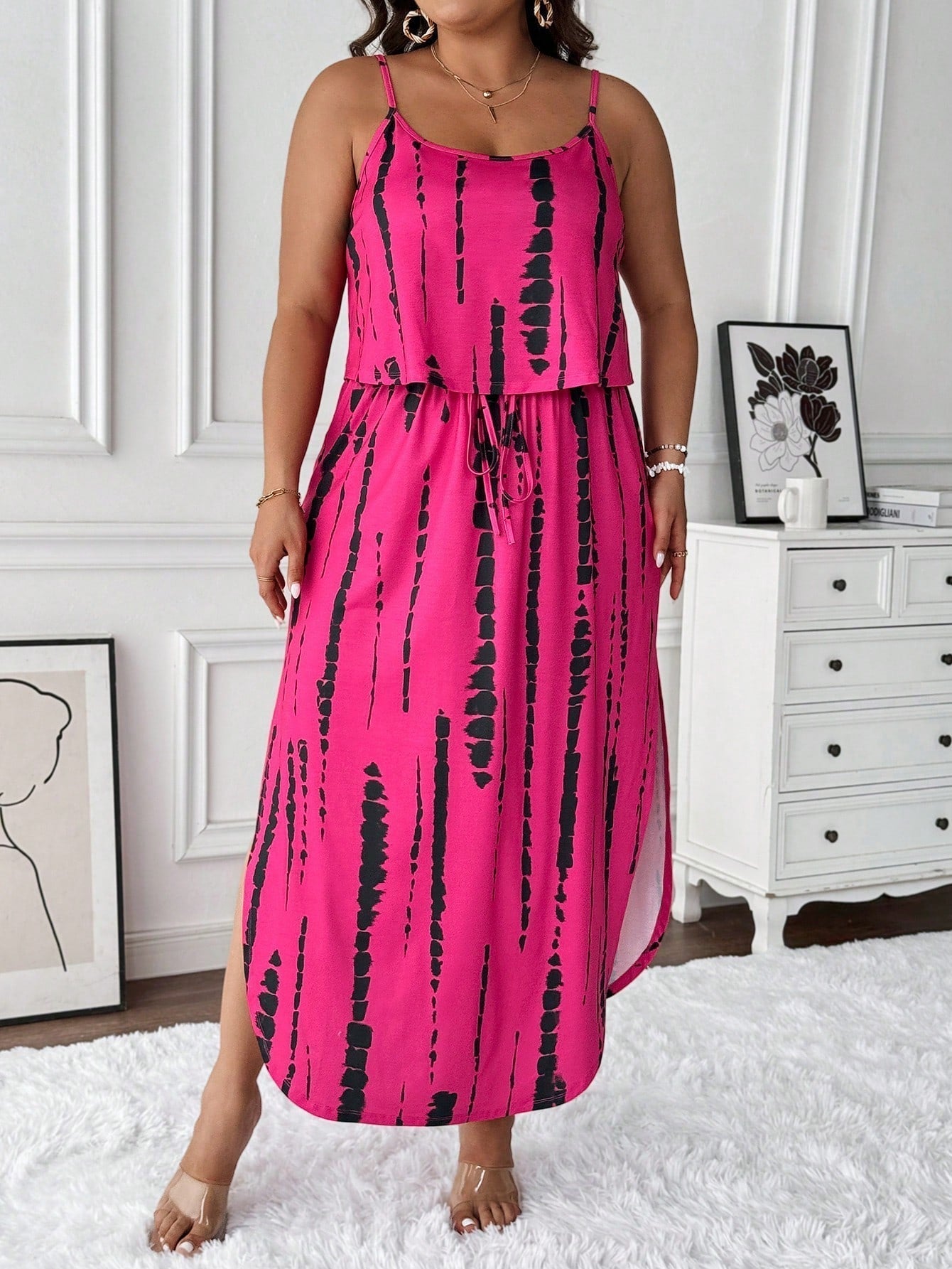 Alina Ensemble Été Taille Plus Robe Midi Tie Dye Confort Léger Élégante Pour Les Jours Chauds