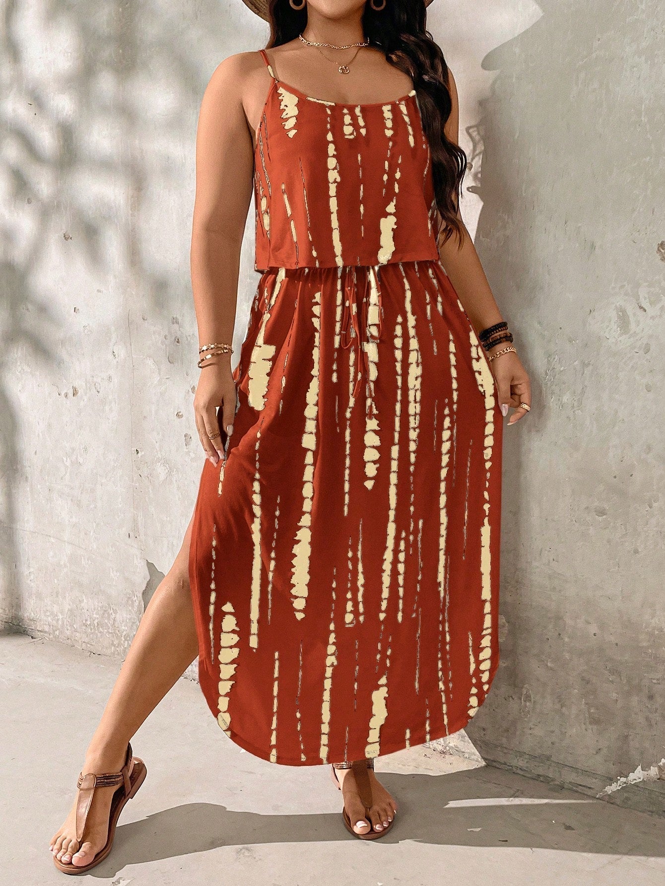 Alina Ensemble Été Taille Plus Robe Midi Tie Dye Confort Léger Élégante Pour Les Jours Chauds