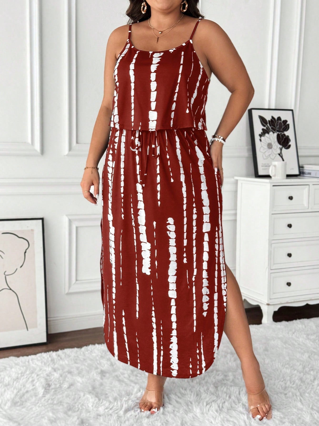 Alina Ensemble Été Taille Plus Robe Midi Tie Dye Confort Léger Élégante Pour Les Jours Chauds